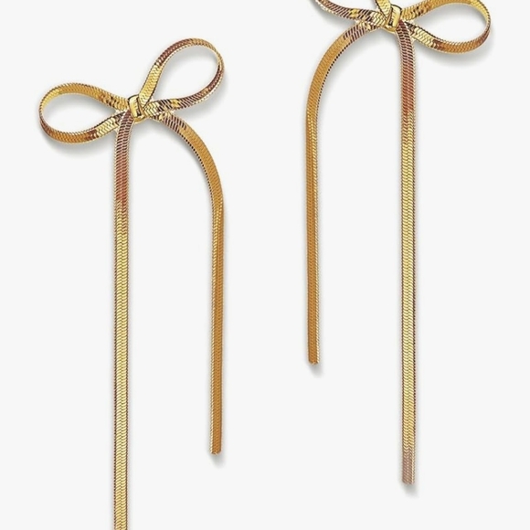 Elegant Gold Bow Earrings - Picture 2 of 6